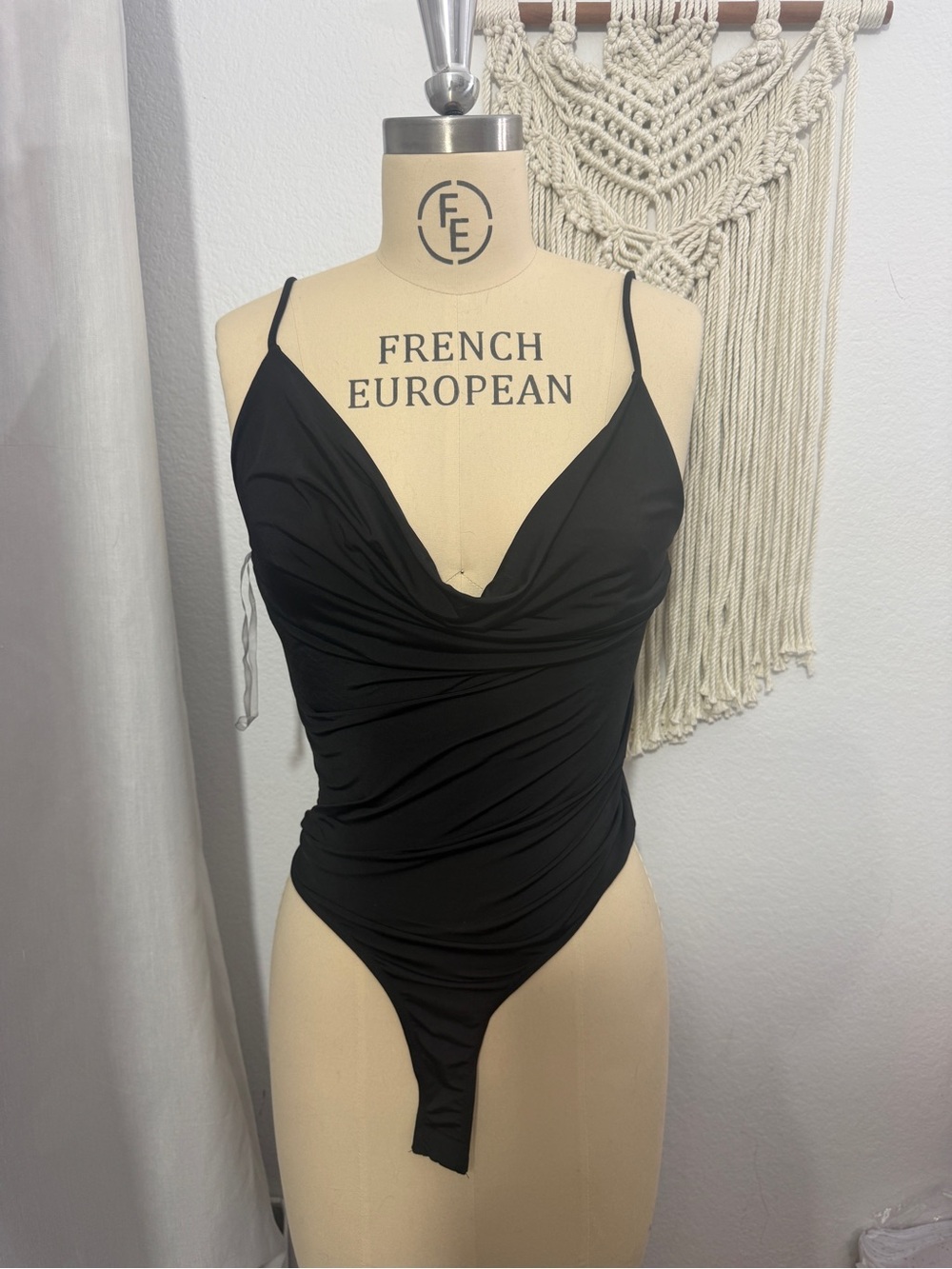 Windsor Black Cowl Neck Bodysuit Spaghetti Strap Y2K Medium